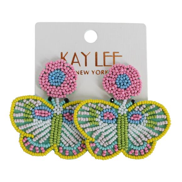 Kay Lee Jewelry - Kay Lee Boho Seed Bead Beaded Butterfly Statement Earrings #RFE0312YE